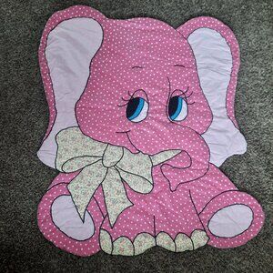 Vintage Elephant Shaped Baby Quilt 37"x44" Unique Blanket Nursery Decor Pink